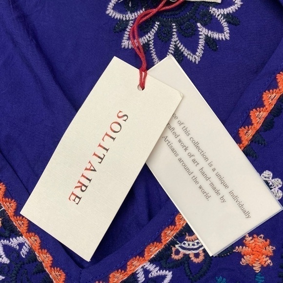 NWT Solitaire royal blue boho embroidered peasant blouse - Picture 5 of 12